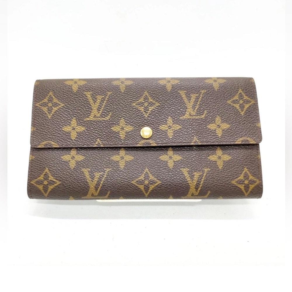 Louis Vuitton Brown Monogram Wallets with Gold Brass Hardware Vintage Like NEW